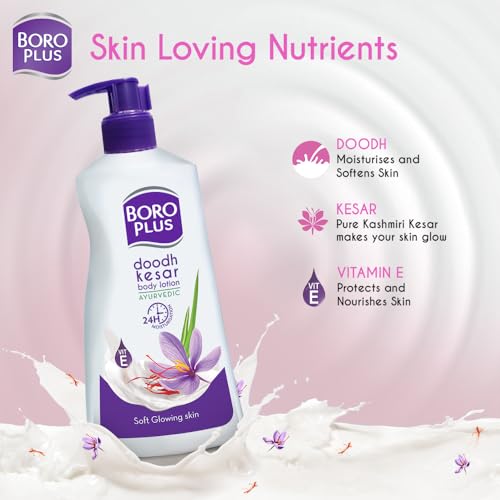 Boroplus Ayurvedic Body Lotion | with Milk & Saffron | Moisturizing Lotion for Dry Skin | Hydrates & Provide Soft and Supple Skin | 13.53 Oz/400ml