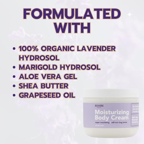 100% All Natural Moisturizing Body Cream | Grapeseed Oil, Shea Butter & Lavender | Softens, Firms & Smooths Skin | Vegan, Non-GMO | Made in the USA | 4 oz