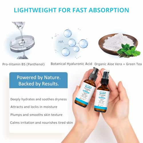 JA'ORA Skin Effective Hyaluronic Acid Serum, 60ML - Anti-Aging with Aloe Vera & Vitamin E, Hydrating, Firming, Brightening for Even Skin Tone & Wrinkle Care