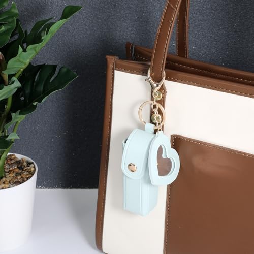 5 PACK Lipstick Holder Keychain with Mirror, PU Leather Portable Lipsticks Holder Soft Leather Portable Lipstick Pouch with Metal Key Ring for Travel Party Gift Valentine's Day for Women