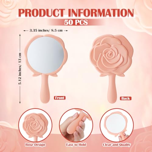 Sintuff 50 Sets Quincea?era Party Favors for Guests, 50 Pack Rose Compact Mirrors Bulk with Thank You Cards & Organza Bags, Souvenirs for Girls