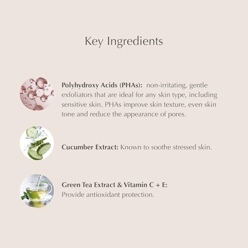 EXUVIANCE Gentle Daily Exfoliating Face Pads with PHA, Vitamin C and E Antioxidants, Green Tea and Cucumber Extracts, 60 pads
