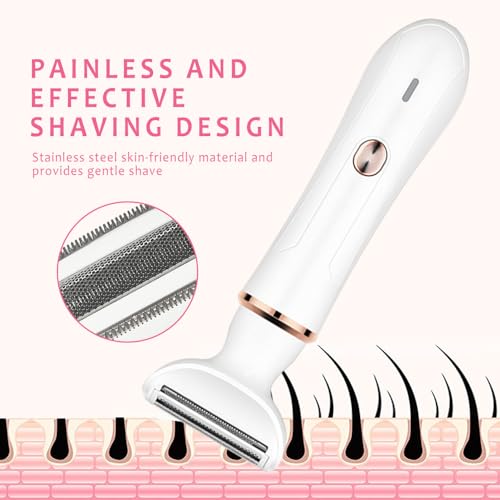 4-in-1Women's Electric Shaver?Bikini Trimmer for Women?Painless Electric Razor for Pubic Hair, Face, Legs, Underarms?Portable Cordless Shaver