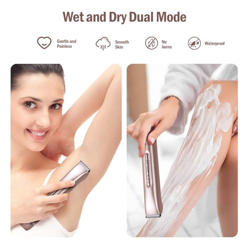 Dual Head 2-in-1 Women's Electric Shaver, Wet & Dry, IPX7 Full Body Waterproof, Bikini Trimmer and Facial Epilator in One Design, Full Body, Pink