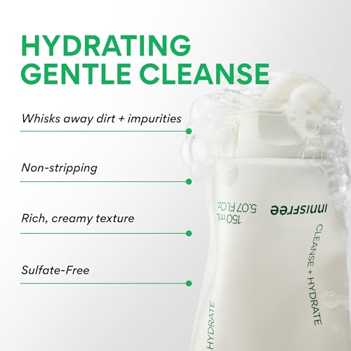 innisfree Green Tea Amino Acid Cleansing Foam, Sulfate-Free Hydrating Korean Face Wash, Gentle Lather, pH-Balanced Skincare