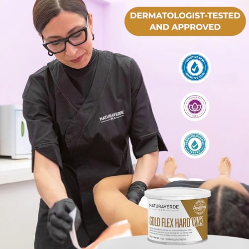 NaturaverdePro Gold Flex Hard Wax, Body and Facial Hair Removal, Brazilian Bikini Wax for Women with Soothing Coconut Oil - 14 oz