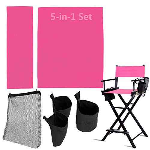 STAY GENT 5 in 1 Accessories Set for Makeup Artist Chair, (not Including Chair) Deep Pink Replacement Cover Canvas, 2 Portable Side Storage Bags and Hanging Mesh Bag