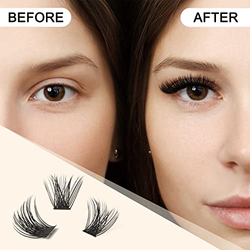 QUEWEL Cluster Lashes 72 Pcs Wide Stem Individual Lashes C/D Curl 14mm Length DIY Eyelash Extension False Eyelashes Natural&Mega Styles Soft for Personal Makeup Use at Home (Mega-D-14)
