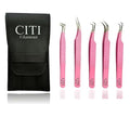 Lash Tweezers For Eye Lash Extension set of 5 Precise Fiber Tip with Diamond Grip Complete set for Volume Lashes Pink