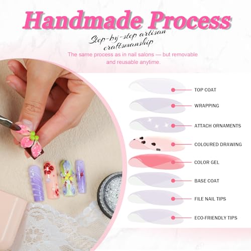 Luxury Soft Pink Press On Nails 10pcs, Handmade Acrylic Square Tips with 3D Floral Art, Gold Mirror Motif & Pearl Details, Elegant Ombre Design for Weddings, Parties & Daily Wear ? Appife