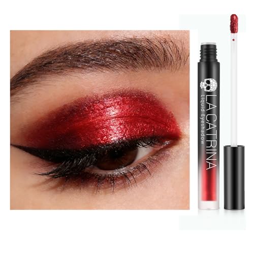 Liquid Red Metallic Eyeshadow - High Pigment Quick-Drying Sparkly Red Gothic Eyeshadow for Sensitive Eyes, Long Last Burgundy Eye Shadow for Christmas, Party, Easy to Remove, Crease-proof & Vegan #07