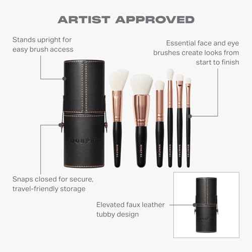 Morphe Rose Away Makeup Brushes - 6 Piece Make Up Brush Set of Eye and Face Brushes - Made with Synthetic Bristles and Includes Makeup Brush Case (6 Count)