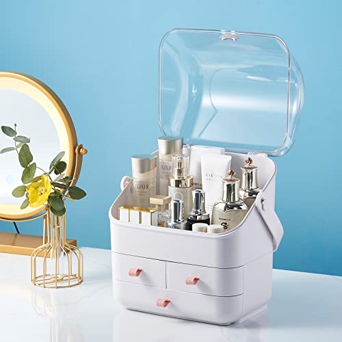 SUNFICON Makeup Organizer Holder Cosmetic Storage Box with Makeup Tray Organizer Set