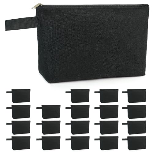 Koolmox 20 Pcs Canvas Pouches with Zipper and Wide Bottom, Plain Cotton Canvas Make Up Bags Multi-purpose for Pen Bag Stationery Bag DIY Cricut Projects Pouch Cosmetic Case (Black, M, 10.2x5.5x2.1'')