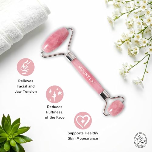 Mount Lai De-Puffing Rose Quartz Facial Roller ? The Stone of Love, Certified Rose Quartz Face Roller for Anti-Aging, Soothing & Radiant Skin, Facial Massager Tool for Self-Care Ritual