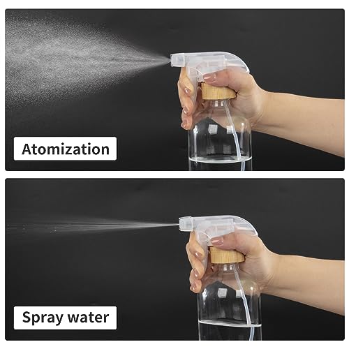 HOMBYS Empty Bamboo Glass Spray Bottles with Silicone Sleeve Protection - Refillable 17 oz Clear Glass Containers for Cleaning Solutions, Essential Oils, Misting Plants - Quality Sprayer - 3 Pack