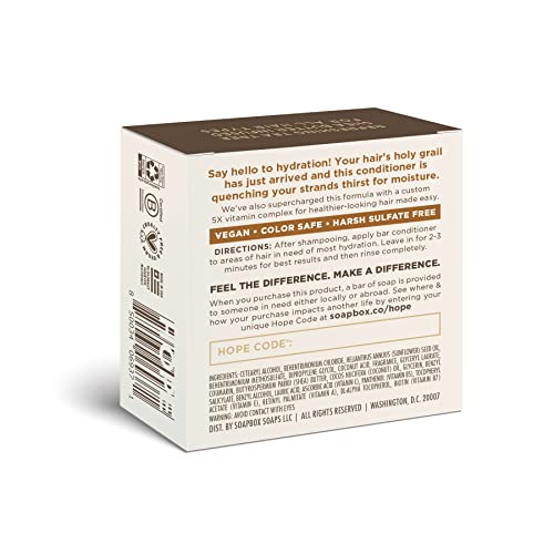 Soapbox Hair Conditioner Bar with Coconut Oil to Moisturize and Nourish Dry Damaged Hair - 2oz Solid Conditioner, Low Plastic, Vegan, Harsh Sulfate Free, Paraben Free