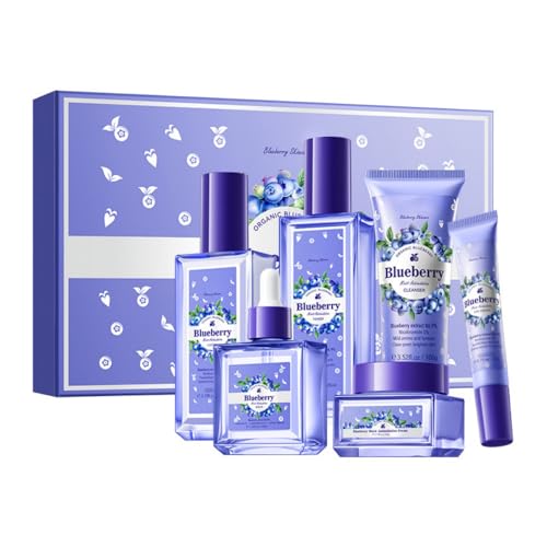 Blueberry Hyaluronic Acid Skincare Set, 6-Piece Routine with Cleanser, Toner, Lotion, Serum, Face Cream & Eye Cream-Antioxidant Rich Formula to Help Improve Skin Hydration & the Look of Wrinkles