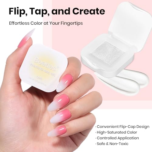 Beetles 150Pcs Soft Nail Sponges for Ombre, Colorful Nail Sponge with Grabbing Pen, White Pat Painting Gel Polish Kit for Gradient Ombre Blush Chrome Design Nails Art Tools, Home DIY Salon Manicure