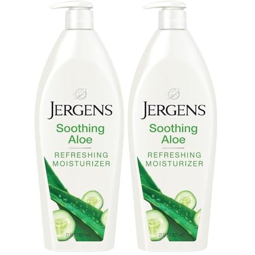 Jergens Soothing Aloe Body Lotion, Aloe Vera Body and Hand Moisturizer, Illuminating Hydralucence Blend, with Cucumber Extract, Dermatologist Tested, 21 Oz (Pack of 2)