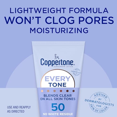 Coppertone Every Tone Sunscreen Lotion SPF 50 for Face and Body (7 Fl Oz) + Every Tone Invisible Finish Sunscreen Face Lotion SPF 55 (2 Fl Oz), Blends in Clear on All Skin Tones