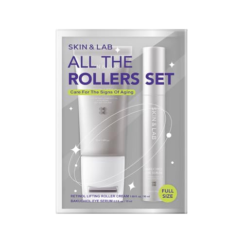 [SKIN&LAB] Anti-aging Rollers Duo Set, includes Bakuchiol Eye and Retinol Lifting Roller, Korean Vegan Skincare Gift Set, Gift for women, Valentine skincare gift set