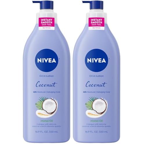 NIVEA Oil Infused Lotion Coconut and Monoi Oil Body Lotion for Women,Fast-Absorbing and Non-Greasy Coconut Scented-Lotion Moisturizes for 48 Hours,16.9 Fl Oz Pump Bottle,(Pack of 2)