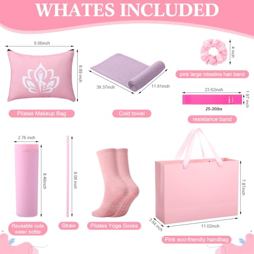 42 Pcs Bridesmaid Proposal Gifts Pink Gifts Set of 6 Include Cosmetic Bags Tumbler Hair Ties Cooling Towels Yoga Socks Resistance Bands and Gift Bags for Bridal Shower Bachelorette Party