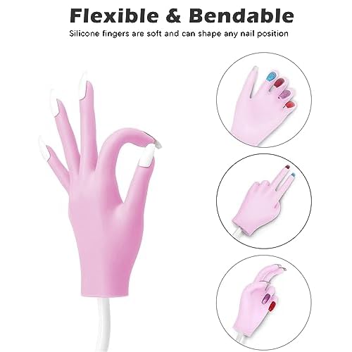 Silicone Hand for Acrylic Nails, Professional Silicone Practice Hand for Nails, Nails Never Fall Off, Flexible Bendable Acrylic Nail Practice Hand with Clear Nail Tips, Purple