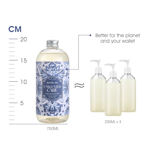 ROMIIE ZOI Liquid Hand Soap Refills Gift Set ? Unscented ? 3 x 26 Fl Oz Bottles ? Plant-Based, Non-Toxic, Fragrance-Free & Gentle Moisturizing Formula ? for Sensitive Skin, Bathroom, Kitchen