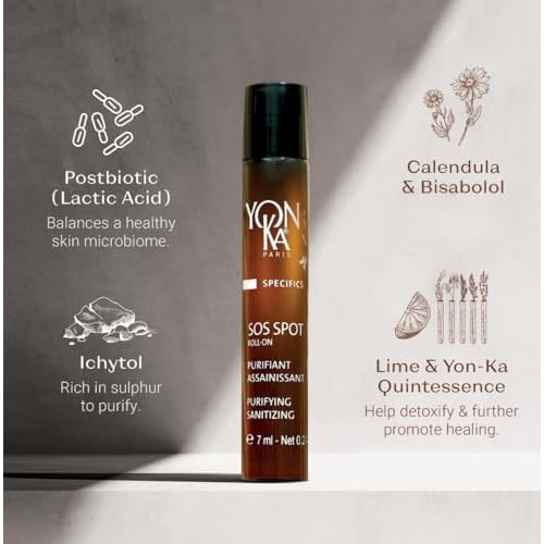 Yon-Ka SOS Spot Roll-On | Targeted Blemish Treatment for Pimples and Breakouts | Soothes and Purifies Skin | Alcohol-Free | Travel Size 0.24 fl oz