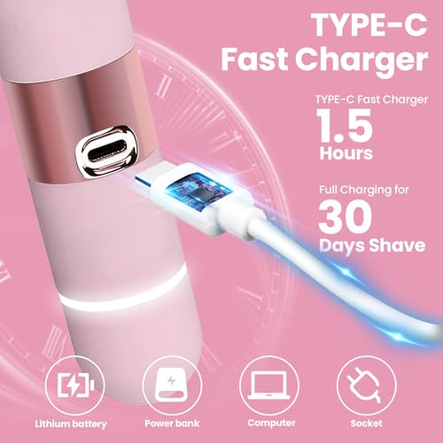 Electric Bikini Trimmer for Women, Electric Razors for Women Glow Aura Womens Shaver, Quiet Dual Head Waterproof Cordless Rechargeable Painless Trimmer for Underarms, Legs, Body (Pink)