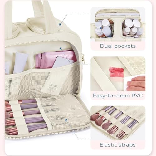 Toiletry Bag, Toiletry Bag a 4-in-1 Travel Organizer, Large Capacity Wide-Open Travel Cosmetic Bag, Multi Functional Lightweight Makeup Bags with Handle, Dry-and-Wet Separation (Black)