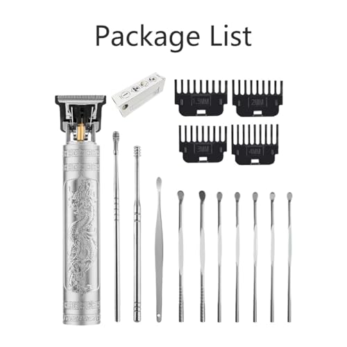 Cordless Hair Clippers for Men, 5.7" Travel Small Classical Sculpting Styling Rechargeable Hair Remover With 10 Pieces Earpick (Silver)