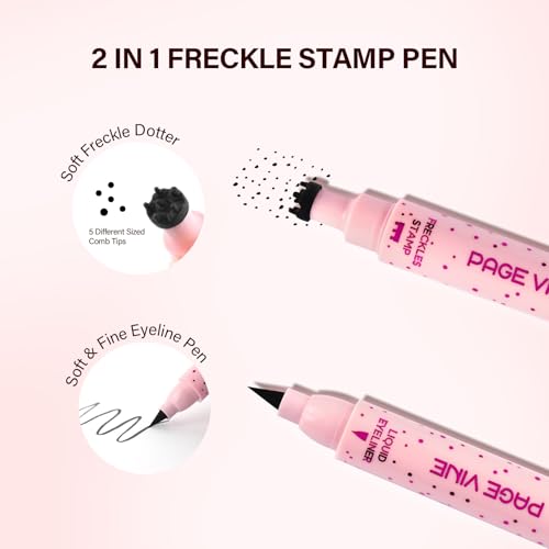 VOLLUCK 2 In 1 Dual Ended Freckle Stamp Pen & Eye Liners, Natural Faux Freckles Kit Liquid Eyeliner for Women, Long Lasting Face Freckles Pen Waterproof Makeup (Espresso)
