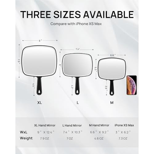 OMIRO Hand Mirror, Black Handheld Mirror with Handle, 6.6" W x 9.2" L, Pack of 3