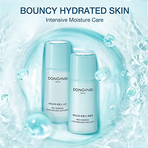 Donginbi Red Ginseng Hydra Bounce Cream Fresh Travel Kit - Hydrating Toner with Hyaluron Acid, Soothing & Firming Cream, Red Ginseng Essence, Korean Skin Care Set Gifts for Women