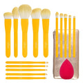 Makeup Brush Set for Powder, Foundation, Contour, Blush, Highlighter, Eyeshadow, Premium Synthetic Make Up Brush Set with Cosmetics Bag, Set of 15 & 1 Makeup Sponge, Yellow