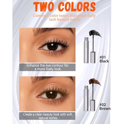 Mascara for Older Women 60 Plus, 2PCS Black Waterproof Mascara Volume and Length for Mature Women, Lengthening - Thin Long Lasting No Clumps Volumizing Mascaras Primer Ideal for Sensitive Eyes 01