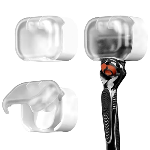 Linkidea 2 Pack Razor Holder, Waterproof Shaver Holder for Shower, Compatible with Gillette Fusion 5, Labs with Exfoliating Bar, Dorco Pace 6 Pro, Harry's 5 Blade (White)