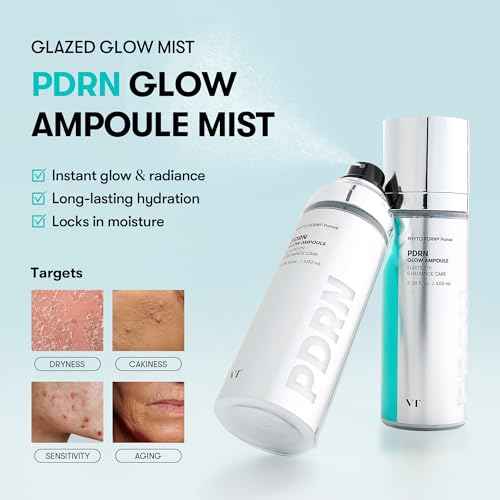 VT COSMETICS PDRN Glow Ampoule, PDRN Facial Mist, Deep Hydration Spray Serum, Vegan Skin Care, Light-weight Face Moisturizer, Plumping Effect, Fragrance-Free, Korean SkinCare (3.38 fl oz / 100 ml)