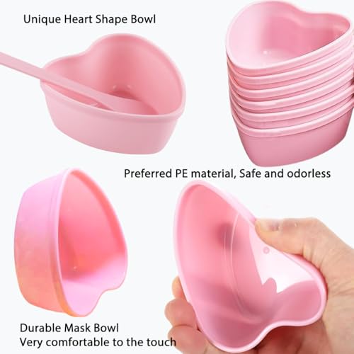 5 Sets Plastic Heart Shaped Facial Mask Mixing Bowl, Pink Facemask Bowl DIY Skin Care Mixing Tool Kit with Spatulas for Mud Masks, Home Salon, and Beauty Salon Use, Face Mask Applicator Tool(5 Pcs)