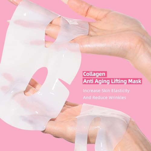 dewyhour Collagen Face Mask: 5 Pack Hydrating Deep Collagen Mask Overnight Sheet Mask with Hyaluronic Acid | Firming & Elasticity Skin, Korean Skincare, Pore Minimizing, Glass Glow Skin