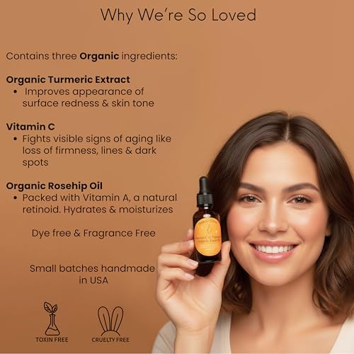 Organic Turmeric & Vitamin C Face Oil for Dark Spots Brightening Age Defying for Fine Lines & Wrinkles Moisturizing Hydrating Serum Natural Anti Aging 1 Oz Beauty Glow