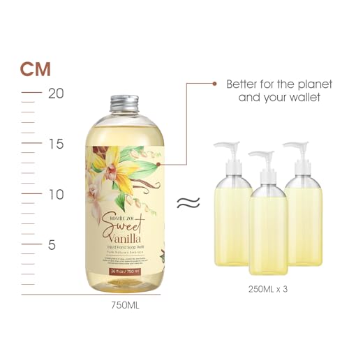 ROMIIE ZOI Liquid Hand Soap Refill Gift Set ? Sweet Vanille Scent, 3 Pack (26 Fl Oz Each), Plant-Based, Biodegradable & Gentle Formula for Daily Use in Kitchen, Bathroom & for Sensitive Skin