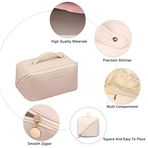 Toiletry Bag For Women Portable Make Up Bag Waterproof Wash Bag PU Leather Cosmetic Bag Bathroom Shower Bag Multifunctional Travel Organizer For Shampoo, Cosmetics, Toiletries White