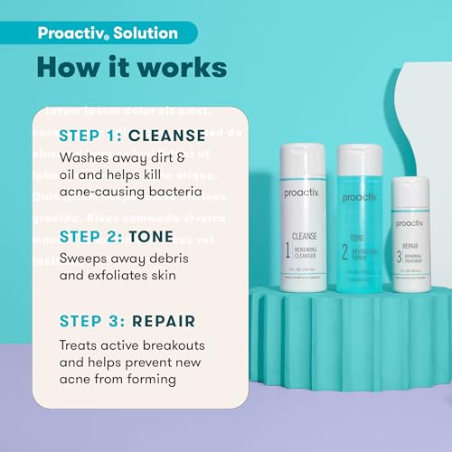 Proactiv 3 Step Acne Treatment System, 60 Day Complete Skincare Kit with Benzoyl Peroxide Cleanser, Toner, Repairing Treatment, and 15?Count Pimple Patch