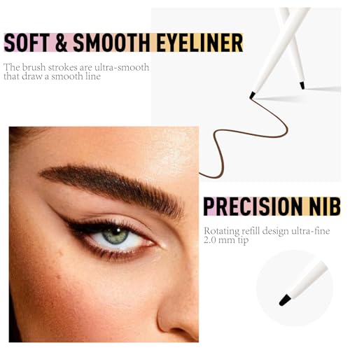 4 Colors Gel Eyeliner Pencil, Waterproof Brown Eyeliner Matte Shimmer Smooth Waterline Eyeliner Pen Gel Cream Texture Highly Pigmented Long Lasting Buildable Eyeliner, Black, Brown, White, Gold