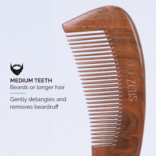 ZEUS Curved Sandalwood Beard Comb in Gift Box, Premium Grooming Essential with Sheath for Men¡¯s Beard & Hair (M31)