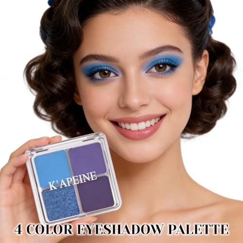 4 Colors Navy Blue Eyeshadow Makeup Palette Makeup, Blendable Long-lasting Matte Shimmer Eyeshadow Palette Eye Makeup Kit for Women Girls, paleta de sombras de ojos #3